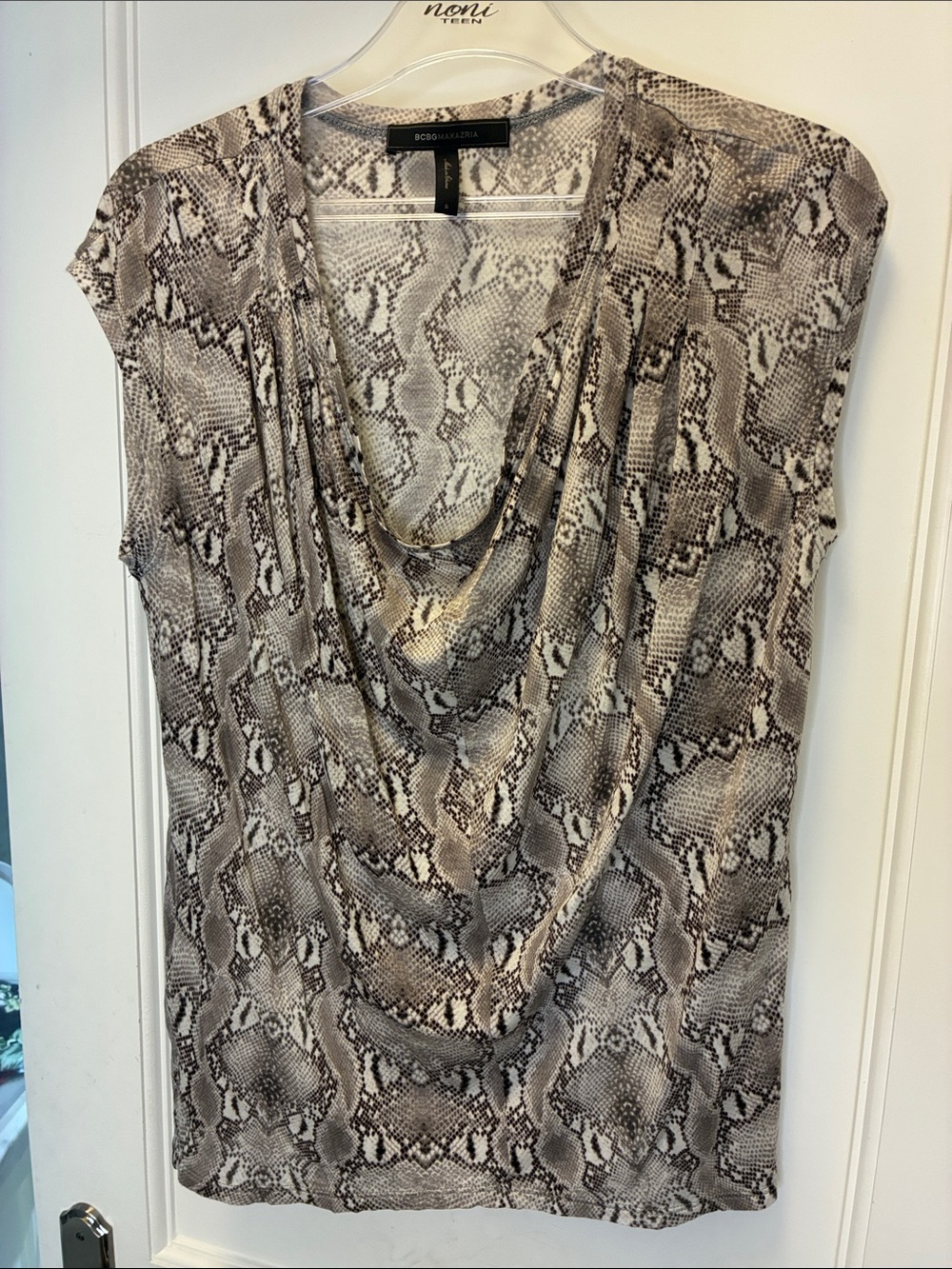BCBGMAXAZRIA Hera Snakeskin Cowl Neck Modal Sleeveless Top Small TSTOP9